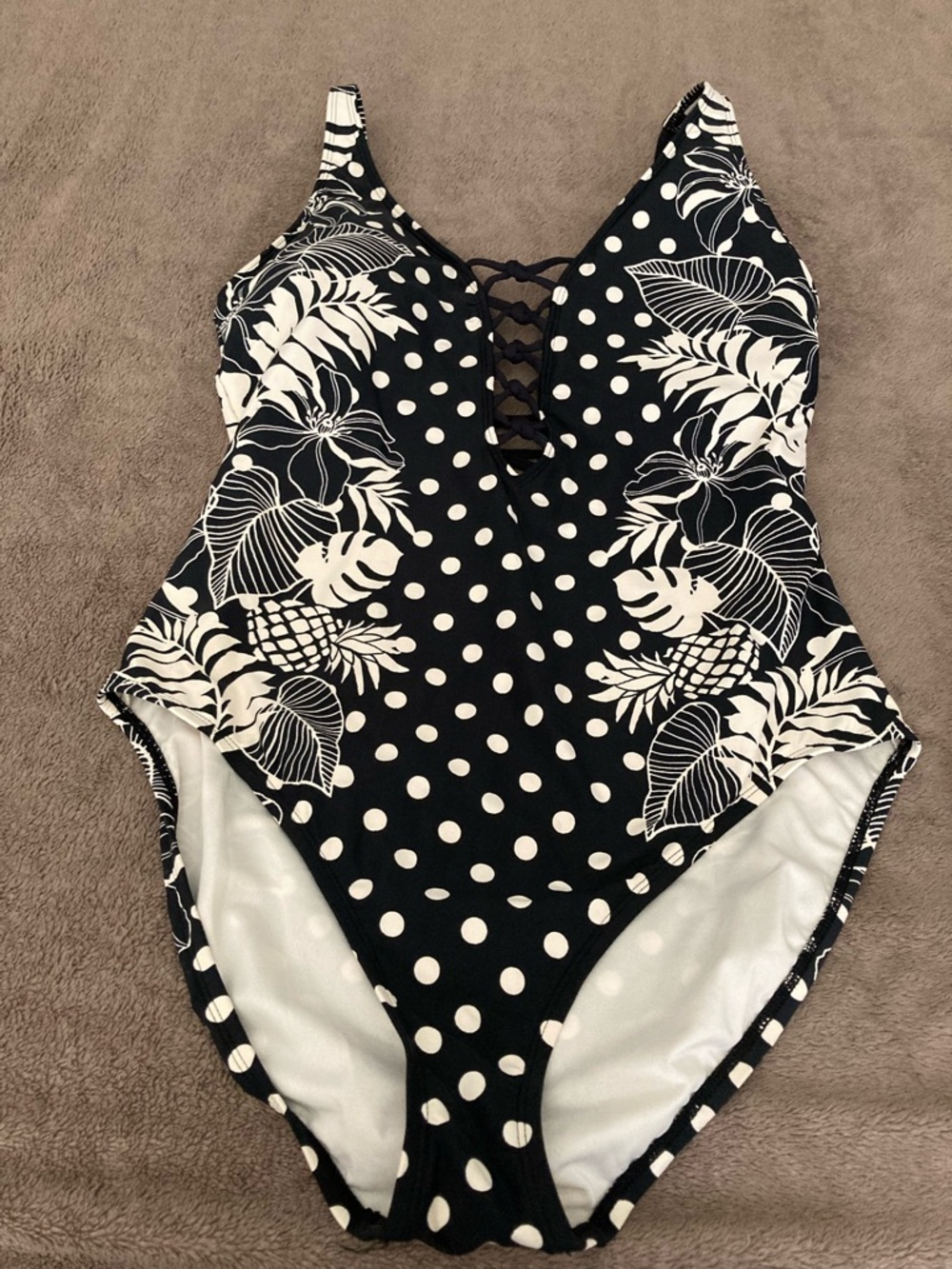 Bleu Rod Beattie-Black & White Polka Dot Floral One-Piece Swimsuit